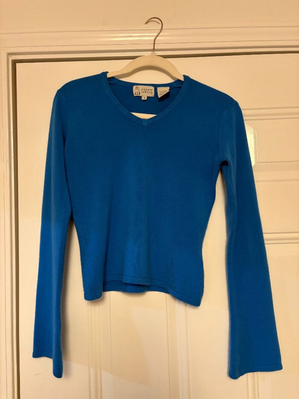 Vintage Y2K Cousin Johnny Bright Royal Blue V-Neck Long Sleeve Sweater Small